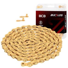 BUCKLOS 6/7/8/9/10/11/12 Speed Bike Chian,Half Hollow/Full Hollow Bicycle Chains for Road Bike/Mountain Bike/BMX,Silver/Gold 1/2 x 11/128 Inch 116 Links with Quick Link