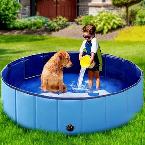 Foldable Dog Pool, Kiddie Pool Hard Plastic Pool for Kids, Swimming Pool for Dogs, Collapsible Pool Dog Bathing Tub, Portable Dog Pool,Pets Wading Pool for Small Dogs,Cats(43 x 11 Inch,Blue)