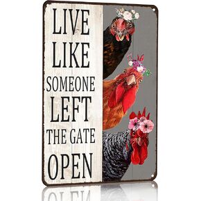 Vintage Cow Decor Sign Live Like Someone Left The Gate Open Tin Sign for Home Farm Fence Bathroom Bedroom Wall Decor 8x12 Inches (3098)