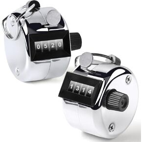 2Pcs Premium Clicker Counter-Silver Metal One Hand Tally Counter, Manual Mechanical Hand Counter Clicker with Nylon Lanyard, 4-Digit Number Count Tally Counter Clicker for Golf, People, Lap & Row Etc.
