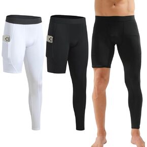Men's Compression Pants 3/4 One Leg Tights Athletic Base Layer Leggings for Running Yoga Basketball, Pack of 2