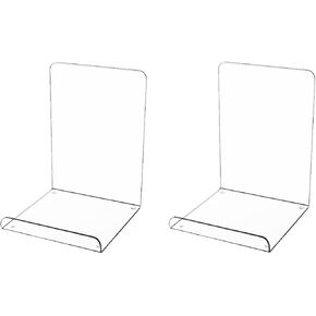 Acrylic Book Ends, 4 Pcs Non-Skid Bookends for Shelves, Book Stoppers for Books/Movies/CDs, Clear Bookends for Shelves Decorative Modern and Sleek Design