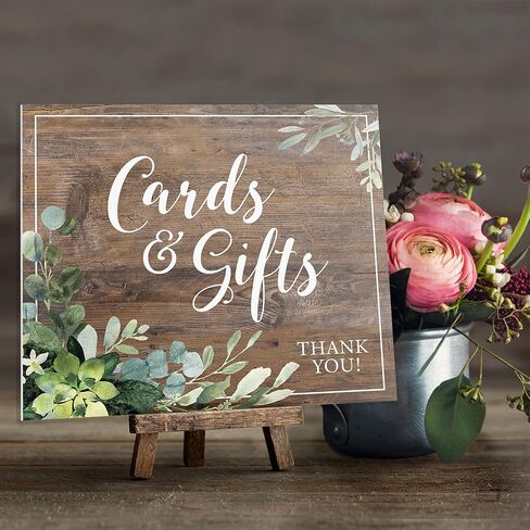 Cards And Gifts Event Sign / 6" x 8" Plastic Pedestal Wedding Sign / Classic Black And White Thank You Cards And Presents Table Top Sign / Made In The USA in Saudi Arabia