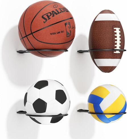 Basketball Holder Wall Mount: 4 Ball Wall Mount for Display, Ball Wall Storage Rack for Basketball, Soccer Ball, Volleyball, Football, Rugby, Ball Holder as Sports Room Decor in Saudi Arabia