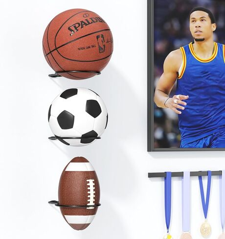 Basketball Holder Wall Mount: 4 Ball Wall Mount for Display, Ball Wall Storage Rack for Basketball, Soccer Ball, Volleyball, Football, Rugby, Ball Holder as Sports Room Decor in Saudi Arabia