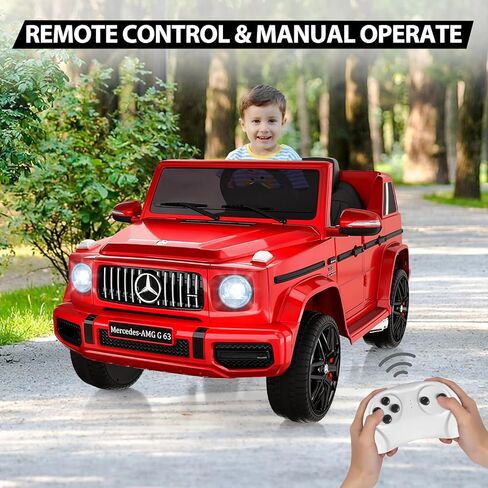 سيارة ركوب للأطفال 12 فولت، سيارة مرسيدس بنز G63 مرخصة من باتيكوين مع جهاز تحكم عن بعد، تعليق زنبركي، قفل أمان، ضوء LED، قرن، بلوتوث، AUX، سيارة كهربائية تعمل ببطارية الموسيقى للأطفال، أبيض in Kuwait
