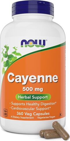 Now Cayenne (Capsicum annuum) 500 mg, 360 Veg Capsules in Saudi Arabia
