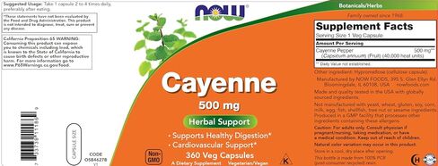 Now Cayenne (Capsicum annuum) 500 mg, 360 Veg Capsules in Saudi Arabia