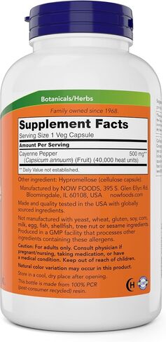 Now Cayenne (Capsicum annuum) 500 mg, 360 Veg Capsules in Saudi Arabia