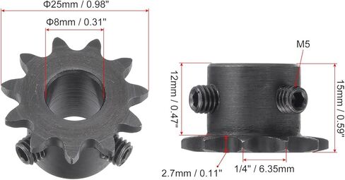 uxcell 11 Tooth Roller Sprocket B Type, #25 Chain, Single Strand 1/4" Pitch, 6mm Bore Black Oxide C45 Carbon Steel with Set Screws for ISO 04C in Saudi Arabia