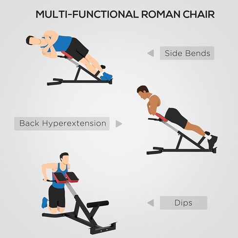 Soozier Roman Chair Back Extension Machine, Height Adjustable Hyperextension Bench with Dip Bars, Multi-Functional for Back, Core, Arms and Whole-Body Training in Saudi Arabia