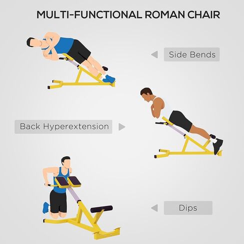 Soozier Roman Chair Back Extension Machine, Height Adjustable Hyperextension Bench with Dip Bars, Multi-Functional for Back, Core, Arms and Whole-Body Training in Saudi Arabia