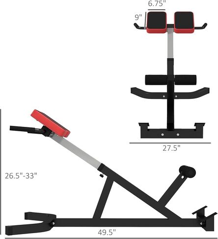 Soozier Roman Chair Back Extension Machine, Height Adjustable Hyperextension Bench with Dip Bars, Multi-Functional for Back, Core, Arms and Whole-Body Training in Saudi Arabia