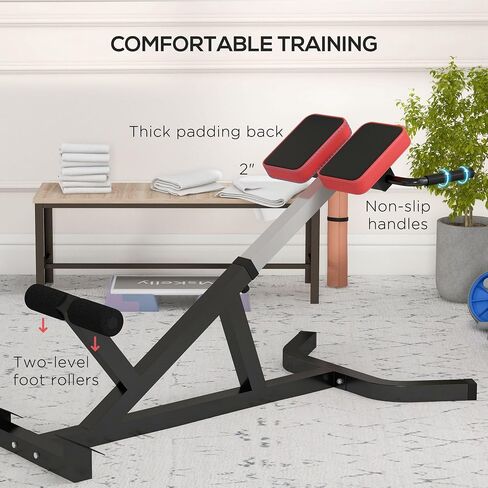 Soozier Roman Chair Back Extension Machine, Height Adjustable Hyperextension Bench with Dip Bars, Multi-Functional for Back, Core, Arms and Whole-Body Training in Saudi Arabia