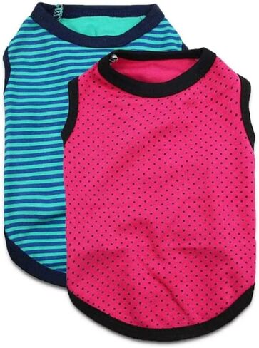 DroolingDog Dog T Shirts Striped Dog Clothes Puppy Cotton Breathable Vest, Small, Pack of 2 in Saudi Arabia