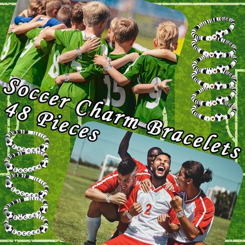 48 قطعة من الأساور الرياضية الساحرة، هدايا لاعب كرة السلة اللينة لكرة القدم، كرة مطرزة، أساور من الطين قابلة للتعديل، لوازم الهدايا الرياضية للبالغين في سن المراهقة in Kuwait