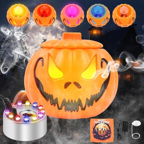 Halloween Pumpkin Bucket with Mist Maker, Fog Machine Atomiser Humidifier with 12 LED Lights and Towel,Water Pond Mist Maker for Easter Holiday Home Outdoor Party Decorations in Saudi Arabia