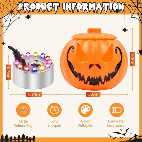 Halloween Pumpkin Bucket with Mist Maker, Fog Machine Atomiser Humidifier with 12 LED Lights and Towel,Water Pond Mist Maker for Easter Holiday Home Outdoor Party Decorations in Saudi Arabia