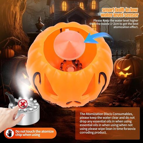 Halloween Pumpkin Bucket with Mist Maker, Fog Machine Atomiser Humidifier with 12 LED Lights and Towel,Water Pond Mist Maker for Easter Holiday Home Outdoor Party Decorations in Saudi Arabia