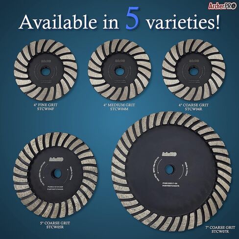 عجلة طحن ماسية من آرتشر برو توربو 4 بوصة، عجلة طحن لطحن الحجر. للاستخدام على مطحنة الزوايا. حبيبات خشنة 4 بوصة × 5/8 بوصة -11 حبيبة دقيقة in Kuwait