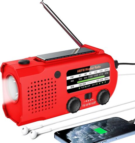 Emergency Radio, NOAA/AM/FM Weather Radio, Hand Crank Radio, Solar Radio, 5000MAH Rechargeable Battery Powered with USB Charging, SOS Alarm,Flashlight, & LED Reading Lamp for Camping Survival Home in Kuwait