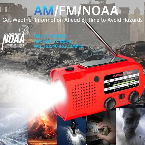 Emergency Radio, NOAA/AM/FM Weather Radio, Hand Crank Radio, Solar Radio, 5000MAH Rechargeable Battery Powered with USB Charging, SOS Alarm,Flashlight, & LED Reading Lamp for Camping Survival Home in Kuwait