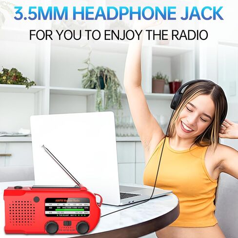 Emergency Radio, NOAA/AM/FM Weather Radio, Hand Crank Radio, Solar Radio, 5000MAH Rechargeable Battery Powered with USB Charging, SOS Alarm,Flashlight, & LED Reading Lamp for Camping Survival Home in Kuwait