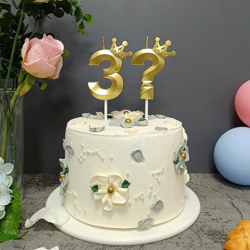 Thirties Birthday Candles for Cake - Number 3 & ? Crown Candles Add Mystery to Your Celebrations (White-3D-Crown-3?, 3D-Crown) in Saudi Arabia