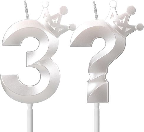 Thirties Birthday Candles for Cake - Number 3 & ? Crown Candles Add Mystery to Your Celebrations (White-3D-Crown-3?, 3D-Crown) in Saudi Arabia