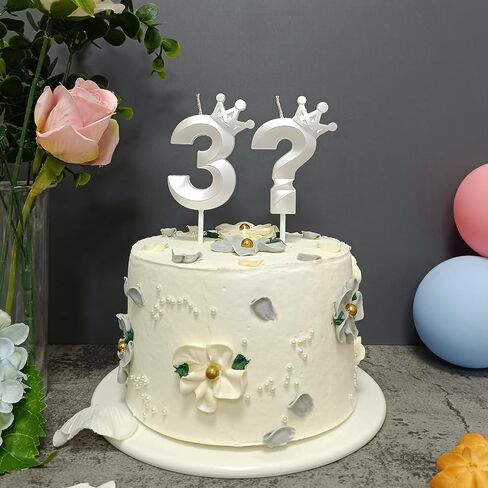 Thirties Birthday Candles for Cake - Number 3 & ? Crown Candles Add Mystery to Your Celebrations (White-3D-Crown-3?, 3D-Crown) in Saudi Arabia