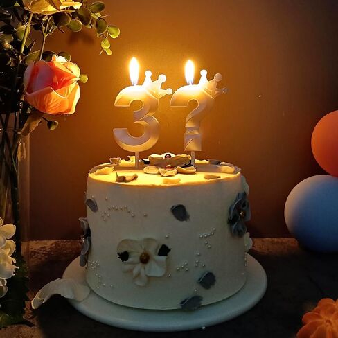 Thirties Birthday Candles for Cake - Number 3 & ? Crown Candles Add Mystery to Your Celebrations (White-3D-Crown-3?, 3D-Crown) in Saudi Arabia