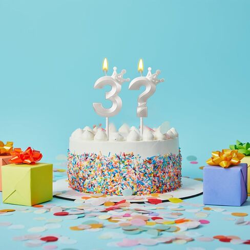 Thirties Birthday Candles for Cake - Number 3 & ? Crown Candles Add Mystery to Your Celebrations (White-3D-Crown-3?, 3D-Crown) in Saudi Arabia