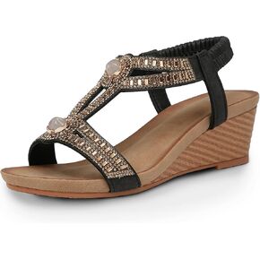 FRALOSHA Wedge Sandals for Women Dressy Summer Rhinestone Glitter Open Toe Casual wedge heels Sandal Comfy Cute Beach Shoes in Kuwait