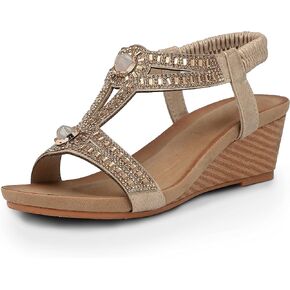 FRALOSHA Wedge Sandals for Women Dressy Summer Rhinestone Glitter Open Toe Casual wedge heels Sandal Comfy Cute Beach Shoes