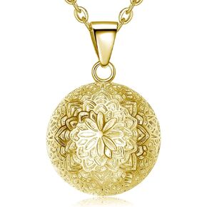 EUDORA Harmony Bola Angel Caller Pregnancy Necklace, Vintage Mandala Gold Charm Necklace Wishing Chime Ball Pendant for Future Mama Maternal Love Jewellry Original Gift for Women, Mom-to-be, 30inch