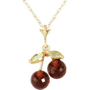 Galaxy Gold GG 1.45 Carat 14k Solid Gold Cherry Pie Garnet Peridot Pendant Necklace