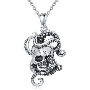 Skull Necklace 925 Sterling Silver Skull Skeleton Pendant Necklace Retro Jewelry Gifts for Her Women