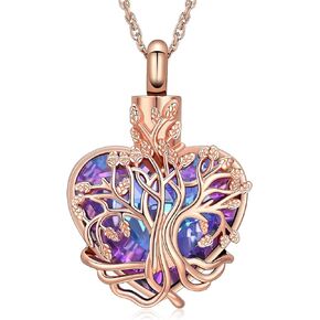 shajwo Heart Urn Ashes Necklace for Women Tree of Life Cremation Crystals Ash Pendant Loved One Memorial Jewelry