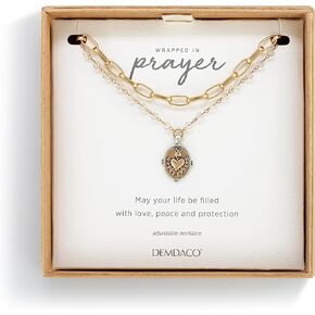 DEMDACO Wrapped in Prayer Sacred Heart 18 Inch Plus Extension Glass and Brass Metal Layered Pendant Necklace