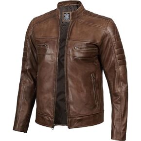 Decrum Leather Jackets For Men - Classic Cafe Racer Style Real Lambskin Leather Jacket Men