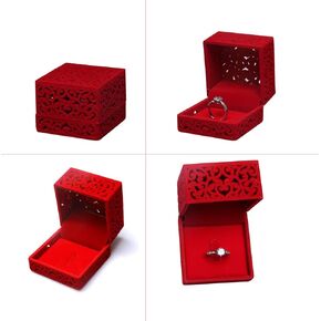 Velvet Jewelry Box for Ring Engagement Gift Wedding favor Oriental Charm Cultural Art, Red