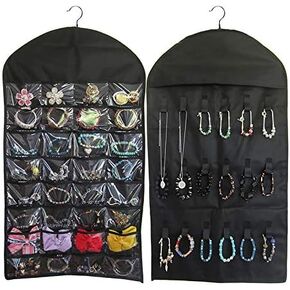 Hanging Jewelry Organizer Jewelry Bags Travelling Accessory Organizer Double Sided with 80 Pockets （80 Pockets Black） in Saudi Arabia
