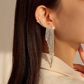 Long Tassel Earrings Rhinestone Earrings Prom Party Festival Statement Jewelry for Women Girls (Gold)