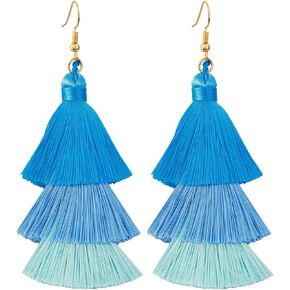 TUMBEELLUWA Colorful Layered Tassel Earrings Hook Tiered Thread Dangle Drop Earrings