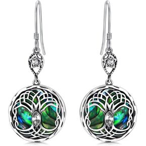 Celtic Tree of Life Earrings Sterling Silver Family Tree Dangle Drop Earrings with Birthstone Crystals, Birthday Jewelry Gifts for Women Her
