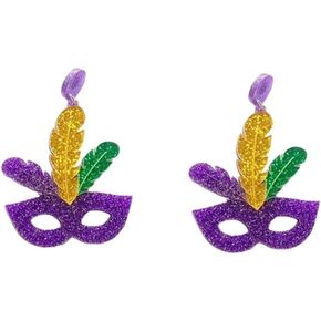 Mardi Gras Dangle Earrings, Carnival Theme Mask Lips Hat Lobster Modelling Earrings, Mardi Gras Acrylic Earrings for Women Girls Mardi Gras Gifts