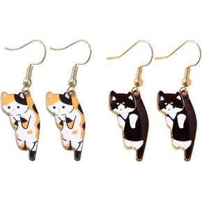 2-6 Pairs Cute Cat Dangle Earrings Funny Cartoon Kitten Kawaii Aesthetic Earrings Birthday Gifts for Animals Cat Lover