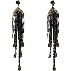Black Rhinestone Long Tassel Earrings for Women.Crystal Chandelier Dangling Earrings Black Statement Earrings Fringe Zircon Drop Earrings Fashion Jewelry Gifts