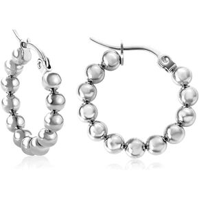 Fashion Beaded Ball Huggie Hoop Earrings for Women Teen Girls Minimalist Click Top Round Circle Small Hoops Drop Dangle Stainless Steel Hoop Earrings for Mom Mother's Day Wife Girlfriend Bff Birthday