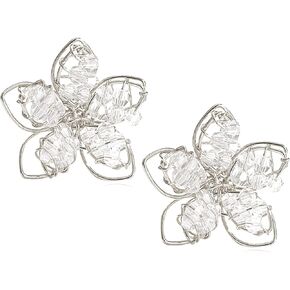 ANDPAI Handmade Lightweight Bohemian Chic Transparent Hollow Sparkly Crystal Double Layer Flower Stud Earrings Summer Beach Vacation Floral Earrings for Women Girls Chic Charm Jewelry Gifts